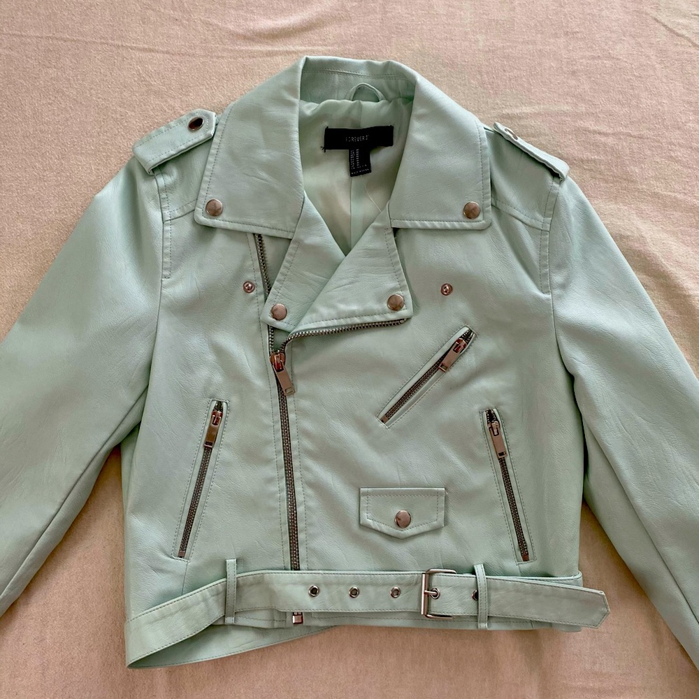 Cropped mint faux leather jacket BNWT
